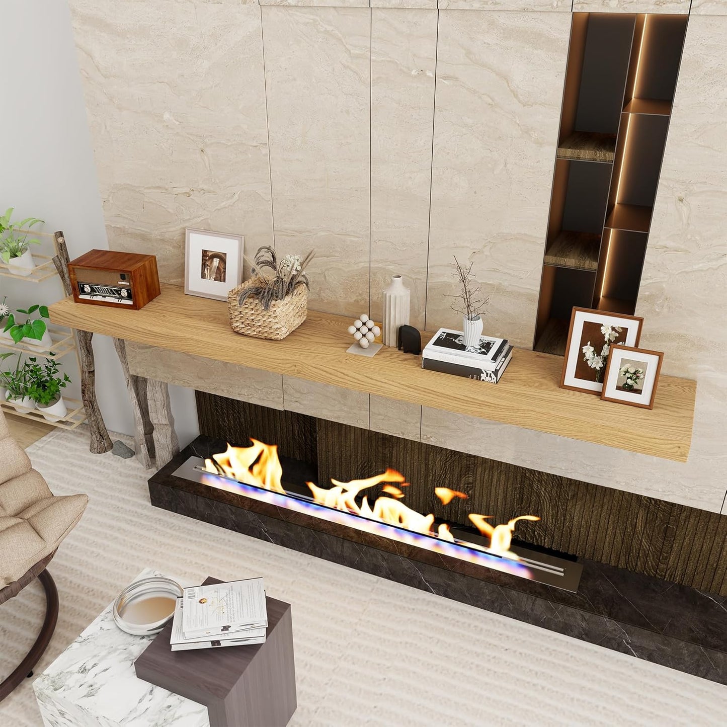 Fun Memories 72 Inch Floating Shelf, 12 Inch Deep Wall Shelf for Fireplace Mantel, Deep Storage Shelves for Home & Office, Wall Shelves with Invisible Bracket, Oak, Set of 1