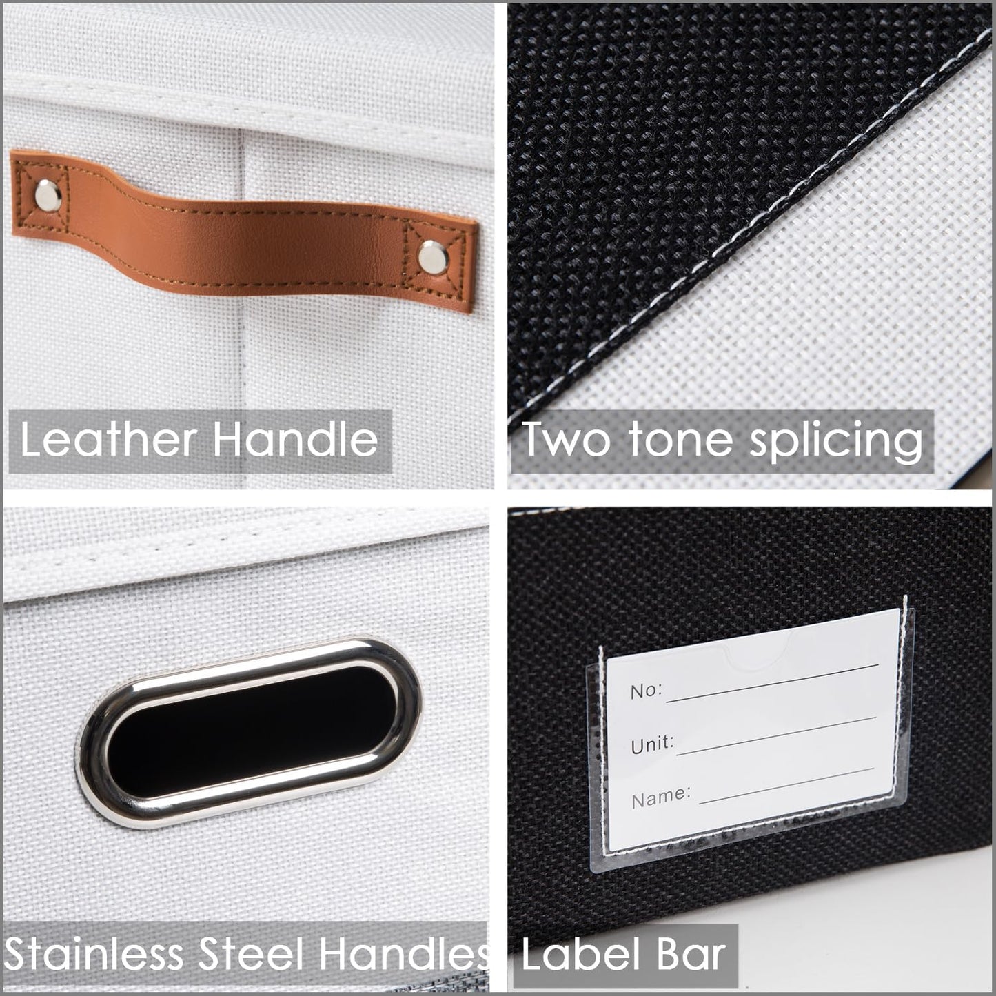 PRANDOM Foldable Storage Bins with Lids [3-Pack] Fabric Collapsible Storage Boxes Baskets Cubes Containers with Handles for Closet Living Room Bedroom (Black & White 17.7x11.8x11.8'')