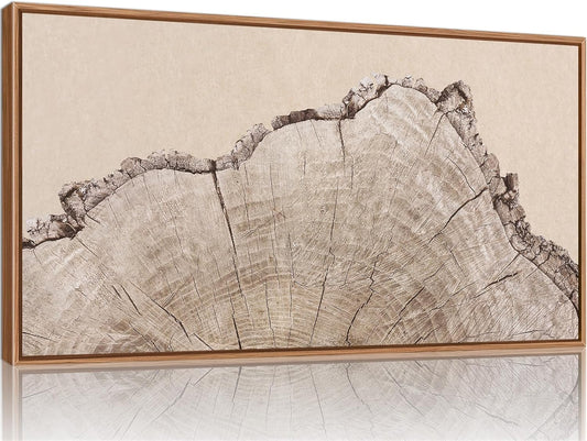 SIGNINART Large Tree Ring Framed Canvas Wall Art, Rustic Beige Wooden Wall Decor, Neutral Nature Wood Stump Artwork, Modern Art Prints for Bedroom Living Room Office 20"x40"
