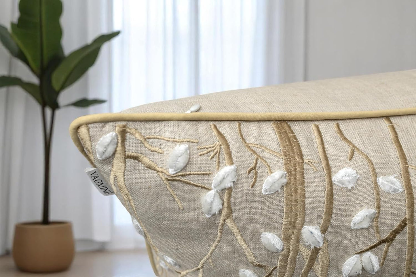 VAGMINE Embroidered Forest Throw Pillow Cover - 18x18 Inches Square - 100% Linen Natural Decorative Cushion Cover - Elegant Embroidery - Rustic Home Accent for Sofa, Bed, Couch, Farmhouse Décor