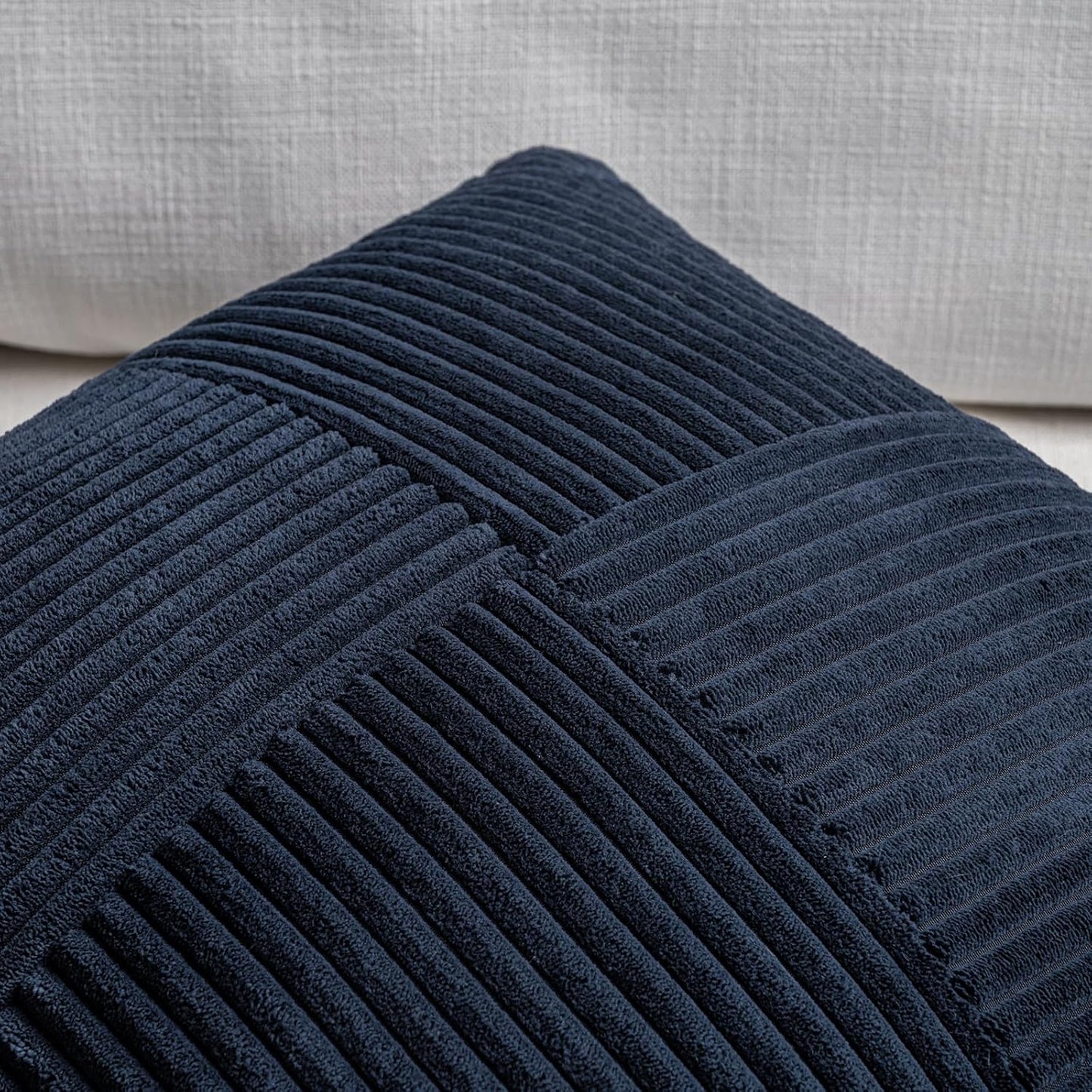 Fancy Homi 2 Packs Navy Blue Lumbar Decorative Throw Pillow Covers 14x24 Inch for Couch, Rustic Farmhouse Boho Home Decor, Soft Striped Corduroy Rectangle Accent Cushion Case 35x60 cm