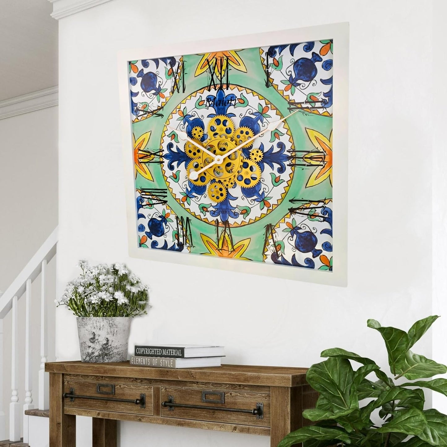 The Gears Clock Wall Clock Italy Collection with Moving Gears (Maiori, 24 inches (60 cm))