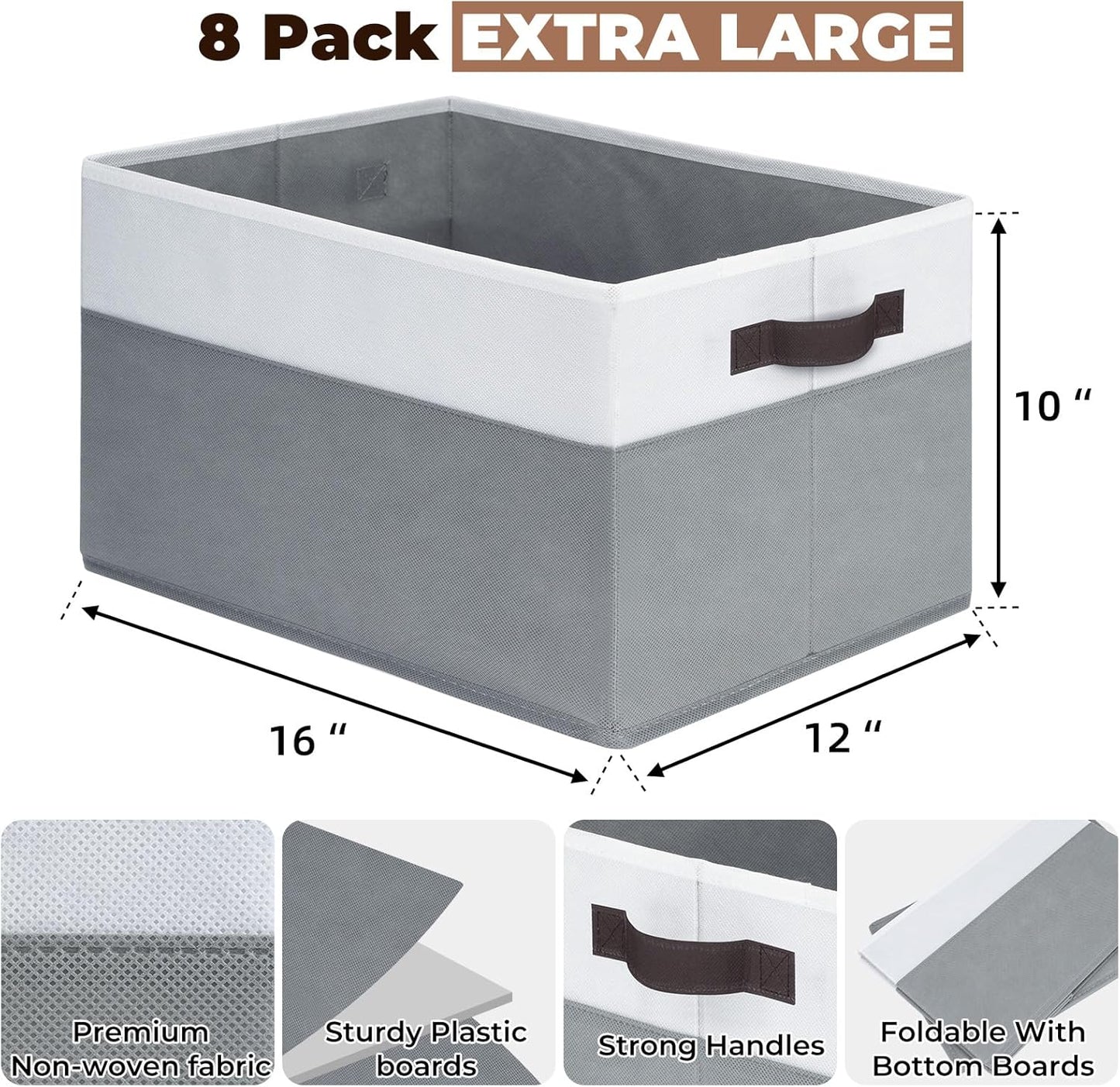 Criusia 8 Pack Closet Organizers and Storage Bins - Extra Large Storage Baskets for Organizing - Clothes Storage Bins for Shelves -Foldable Organizer Bins Totes for Toy Blanket, Dorm Room Essentials