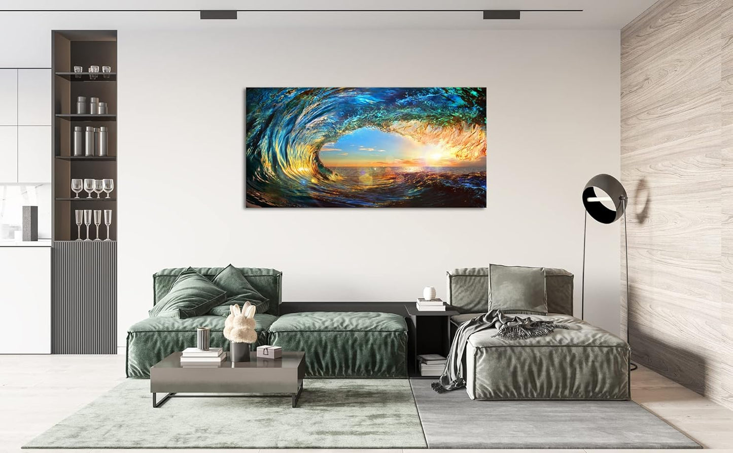 Cao Gen Decor Art S06775 Giant Wave Water Wall Art Canvas Prints 1 Panels Ocean Waves Pictures Paintings with Sunset Blue Seascape Framed for Living Room Bedroom Kicthen Office Artwork