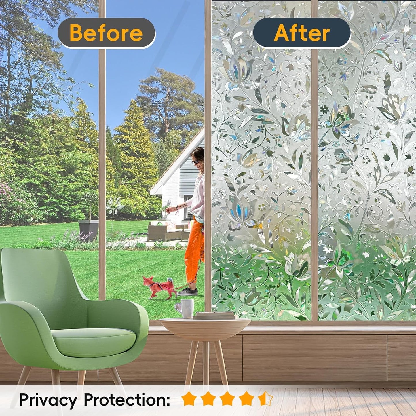 Rainbow Window Privacy Film Decorative, Stained Glass Window Tint for Home, 3D Decals Window Clings for Glass Windows, Static Cling Window Sticker, Suncatcher Window Cover,35.4" by 78.74"