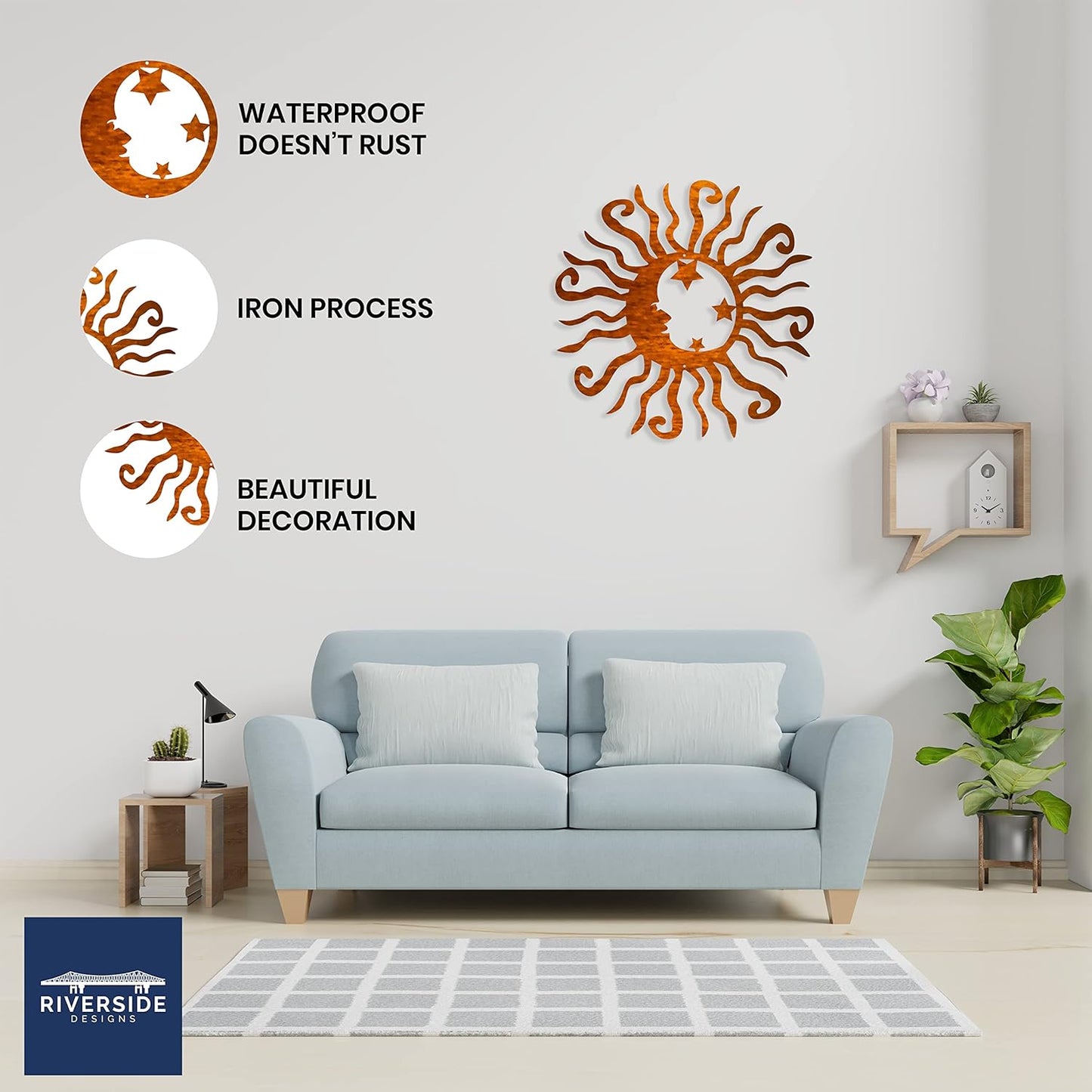 Riverside Designs Wacky Solar Moon Metal Wall Art Steel Outdoor Decor | Heavy-Duty and Waterproof | Made in USA (Copper, 18L x 18W)