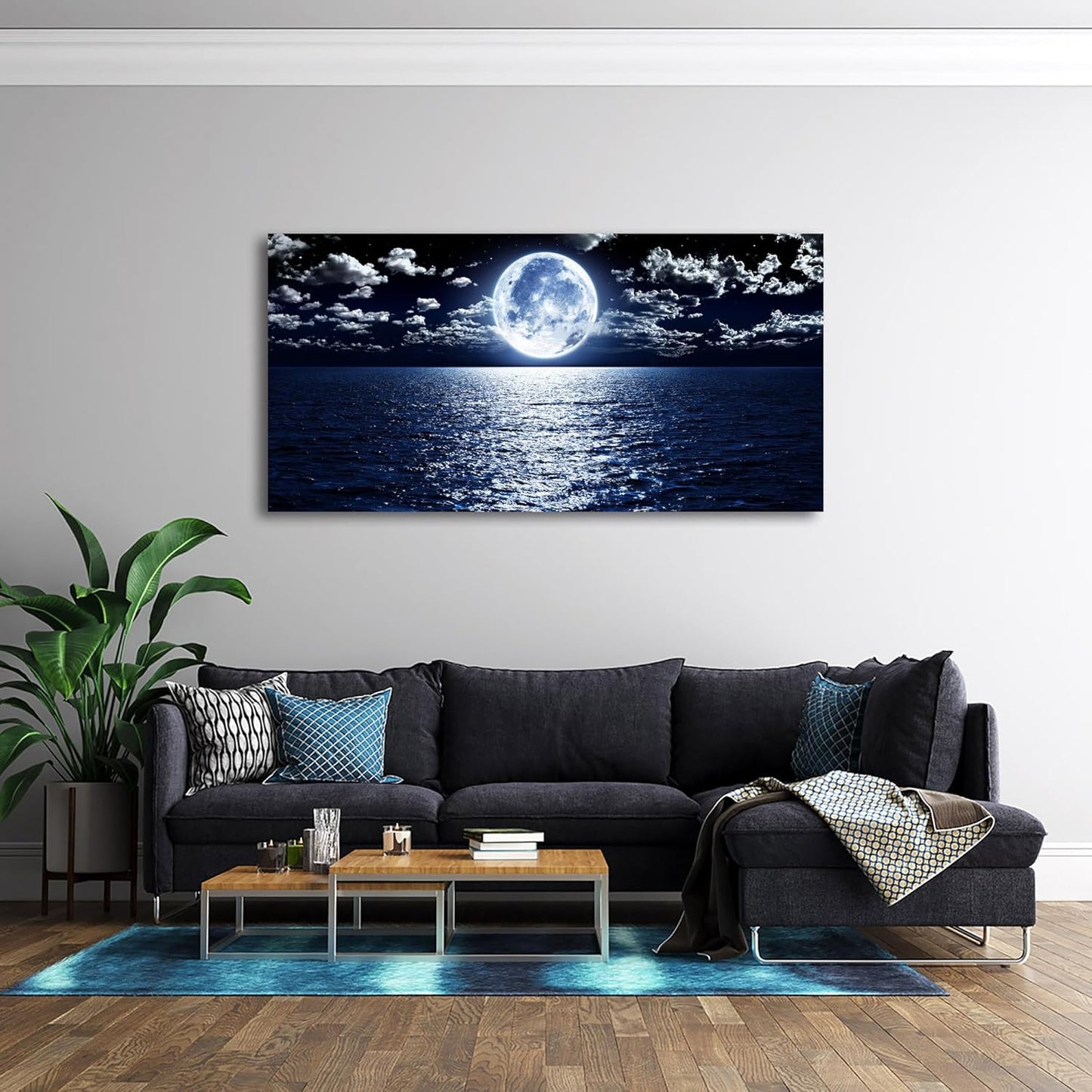 Cao Gen Decor Art S06950 Wall Art Canvas Prints Moon Sea Ocean Landscape 1 Panels Full Moon in Cloud Pictures Paintings Stretched and Framed for Living Room Bedroom Kicthen Office Artwork 20x40inch