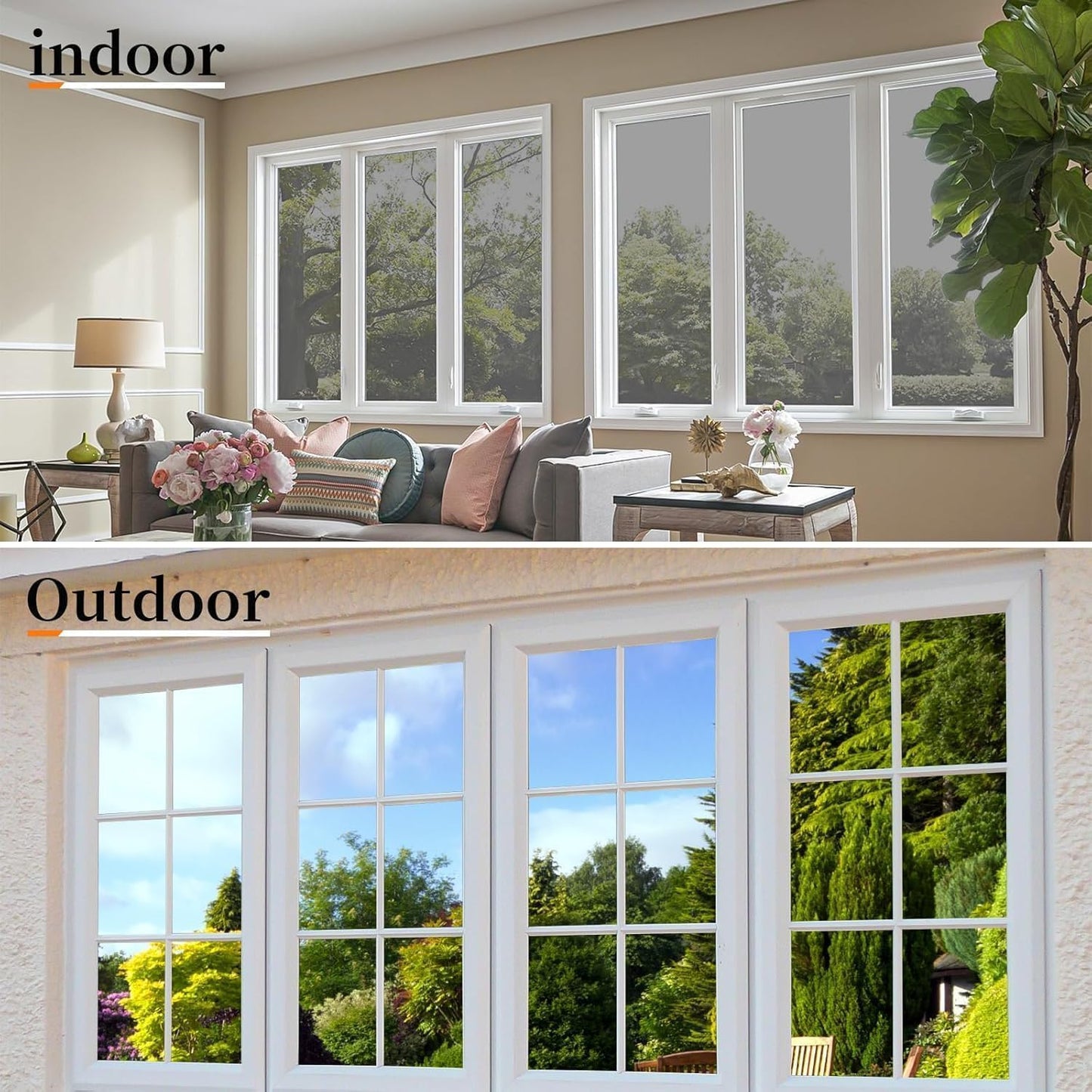 Niviy One Way Privacy Window Film See Out Not in Window Tint for Home Heat Blocking Anti UV Glass Door Mirror Reflective Window Film for Home Office (Silver 35.4" x 118")