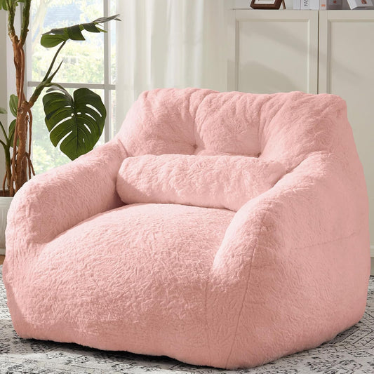 Bean Bag Chair for Adults with Pillow,Oversized Bean Bag Couch Chairs for Adults,Giant Lazy Couch Sofa Chairs with Filler,Large Reading Chair for Living Room Bedroom,Pink