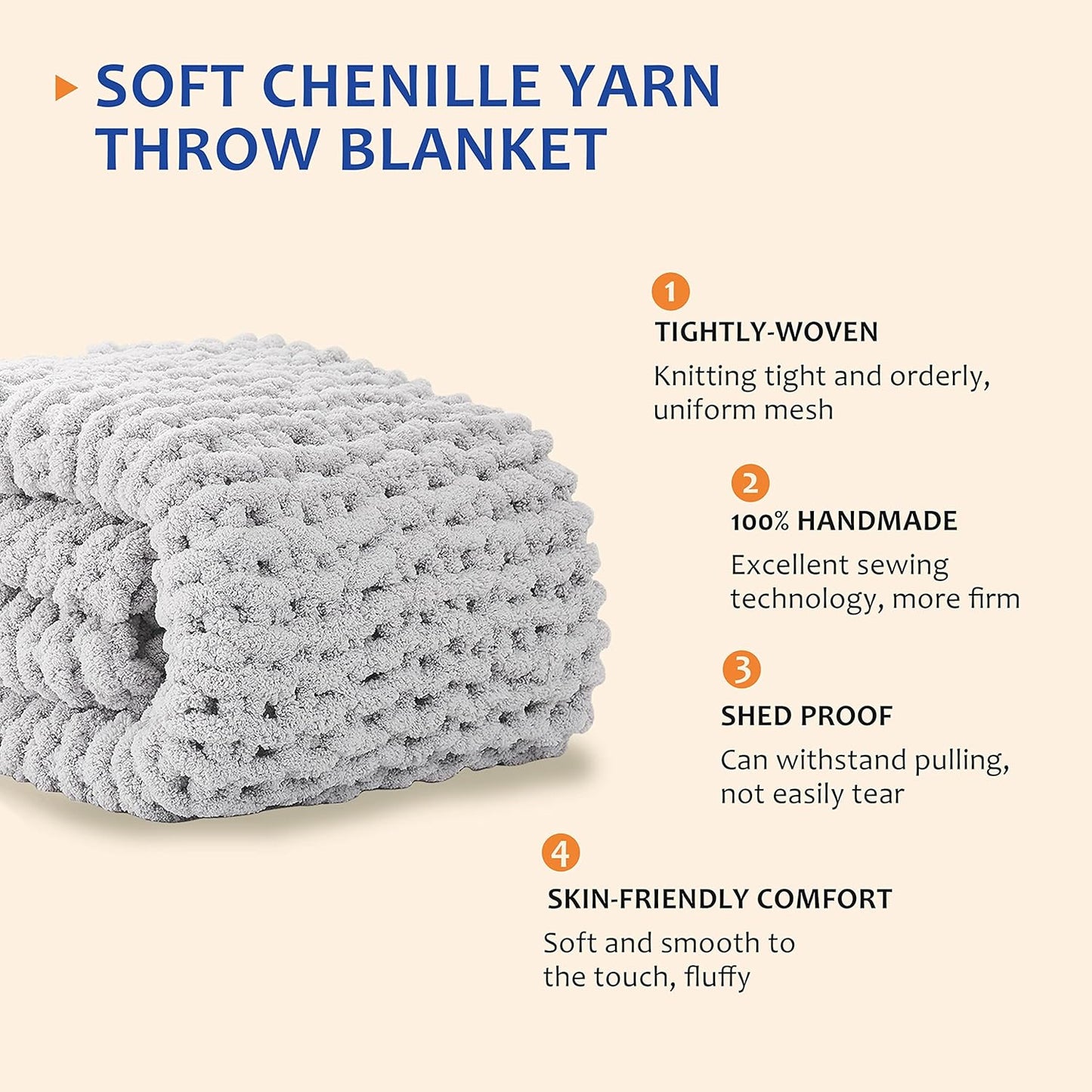 L'AGRATY Chunky Knit Blanket Throw: 30''x40'' Chenille Knitted Throw Blankets for Bed Couch - Handmade Thick Big Cable Knot Blanket - Large Chunky Crochet Rope Blankets for Home Decor(Grey)