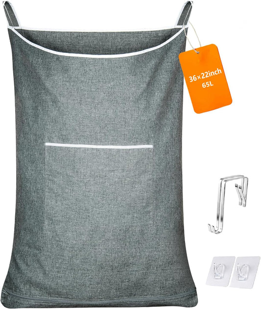 XL Door Laundry Hamper, Hanging Hamper with Large Openging, Hanging Laundry Hamper Storage Bag，Door hampers for Laundry of Home, Dorm, or Travel(Heather Grey, 36x22 Inch)