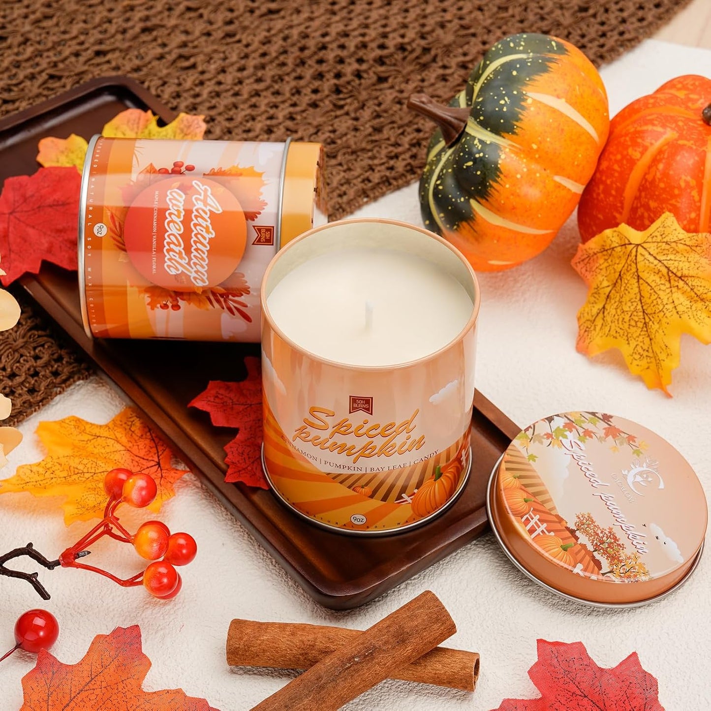 Autumn Wreath Fall Candles for Home Scented Natural Soy Wax Non Toxic Birthday Candles Scented Candle 40 Hours Bruning 9oz Aromatherapy Candle Gifts for Women Halloween Birthday Thanksgiving