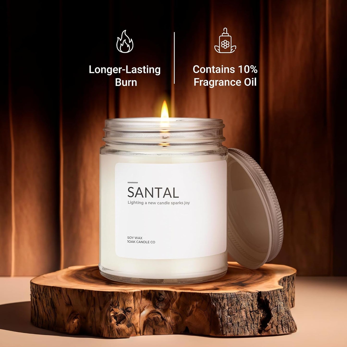 1OAK Soy Santal Candle (Santal) - Soy Wax Scented Candle - Candles for Home Scented - Long Burning Candles Premium - Hand-Poured (7oz.)
