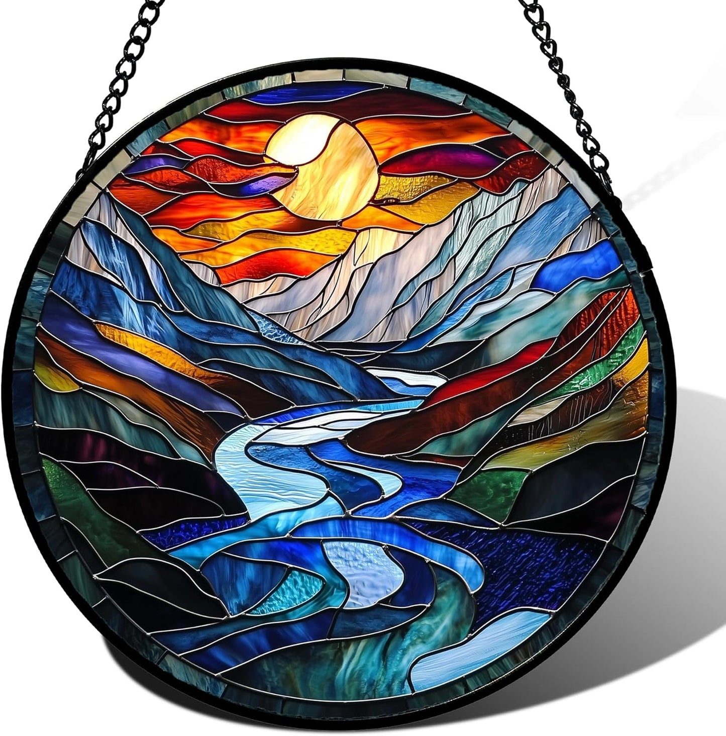 Stained Glass Window Hanging, Canyon Mountains Sunset View Sun Catcher for Window Home Decor Landscape Suncatcher Mother's Day Birthday Gifts for Women Men Mom and Nana 7.8 in