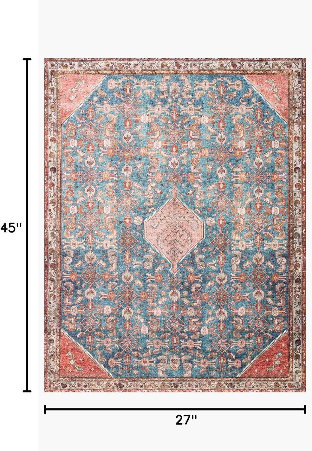 Loloi Layla Collection LAY-10 Marine/Clay 2'-3" x 3'-9" .13" Thick Accent Rug, Soft, Durable, Vintage Inspired, Distressed, Low Pile, Non-Shedding, Easy Clean, Printed, Living Room Rug