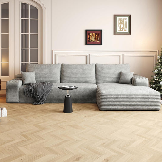 108" Sectional Couches for Living Room Modern Modular Sofa with L-Shape Couchs Upholstered Boneless Couch Deep Seat Sectional Couch with Chaise (Grey, Right Facing Chaise+2Seaters)