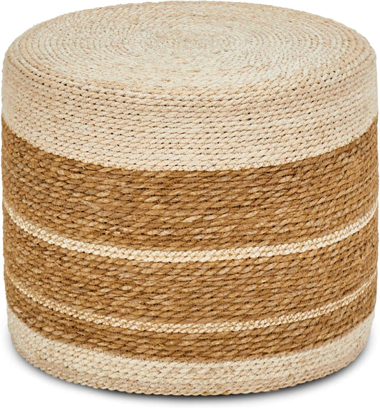 Wimarsbon 18'' Ottoman Pouf, Natural Braided Poof, Rustic Handweave Lounge Pouffe, Boho Footrest Stool for Bedroom, Accent Table or Seat for Living Room