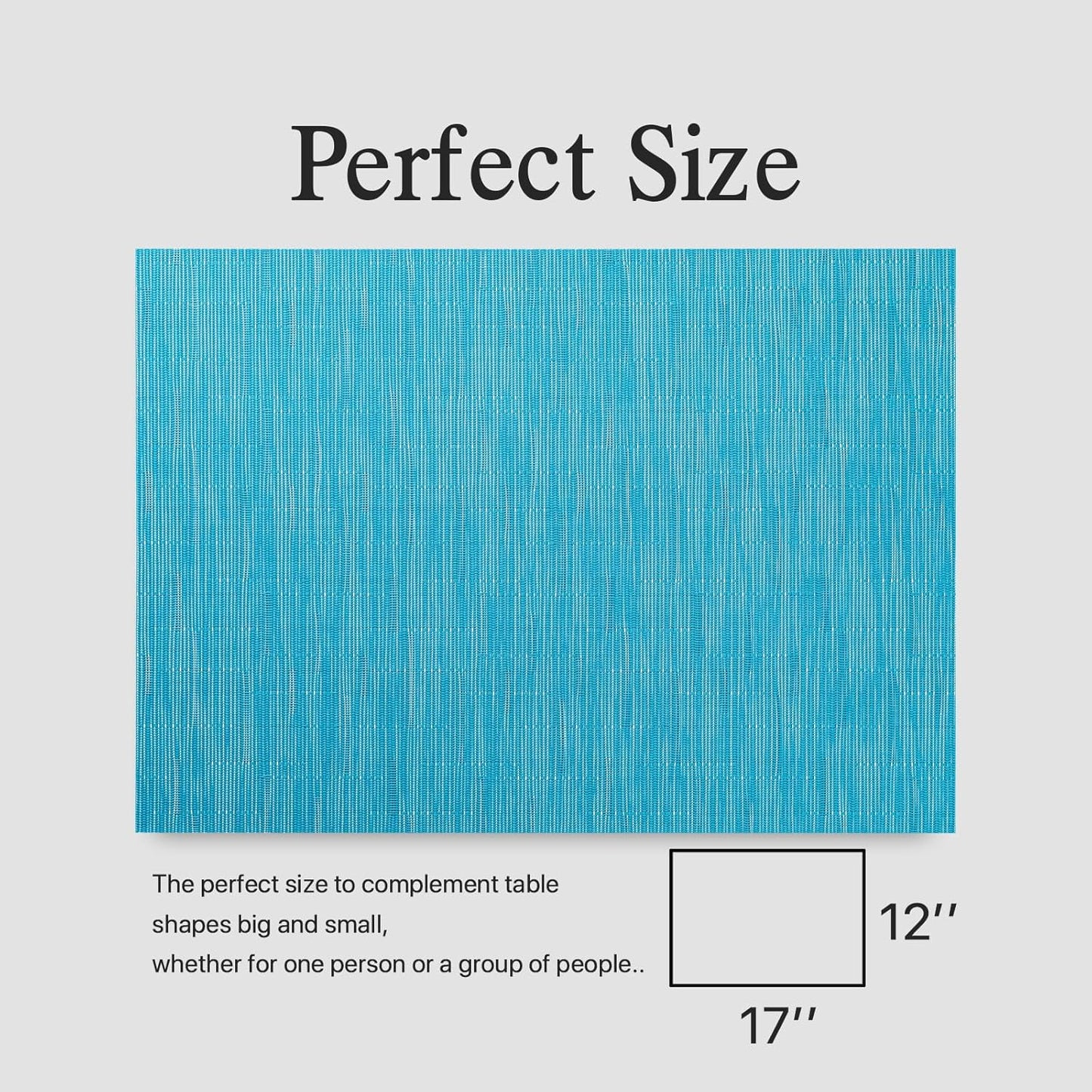 Placemats Set of 6 - Easy Clean Woven Vinyl Placemats for Dining Table, Indoor/Outdoor Place Mats, Washable PVC Table Mats（Teal Blue）