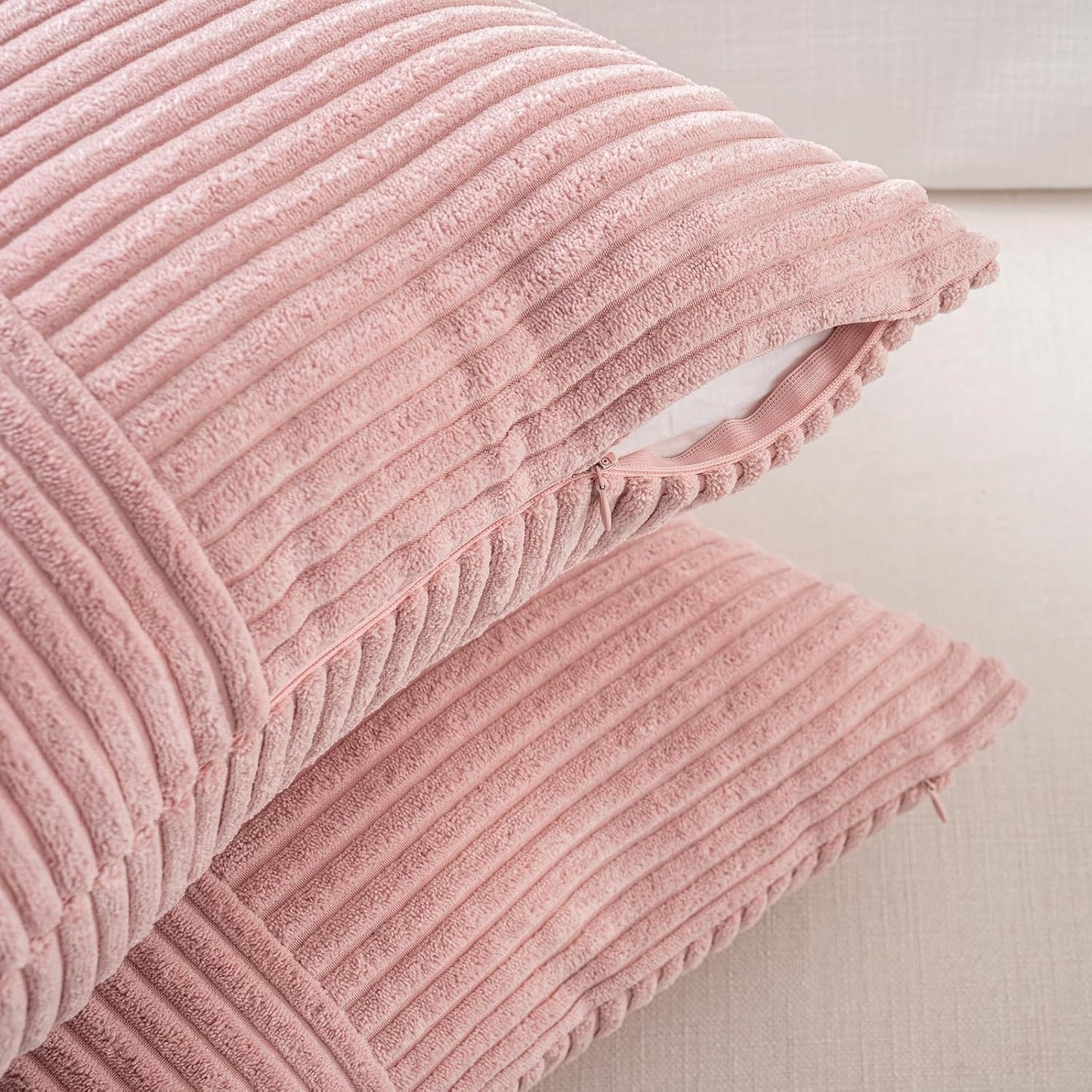Fancy Homi 2 Packs Blush Pink Samll Decorative Throw Pillow Covers 12x12 Inch with for Couch Bed Sofa, Rustic Farmhouse Boho Home Decor, Soft Corss Patchwork Corduroy Square Cushion Case 30x30 cm