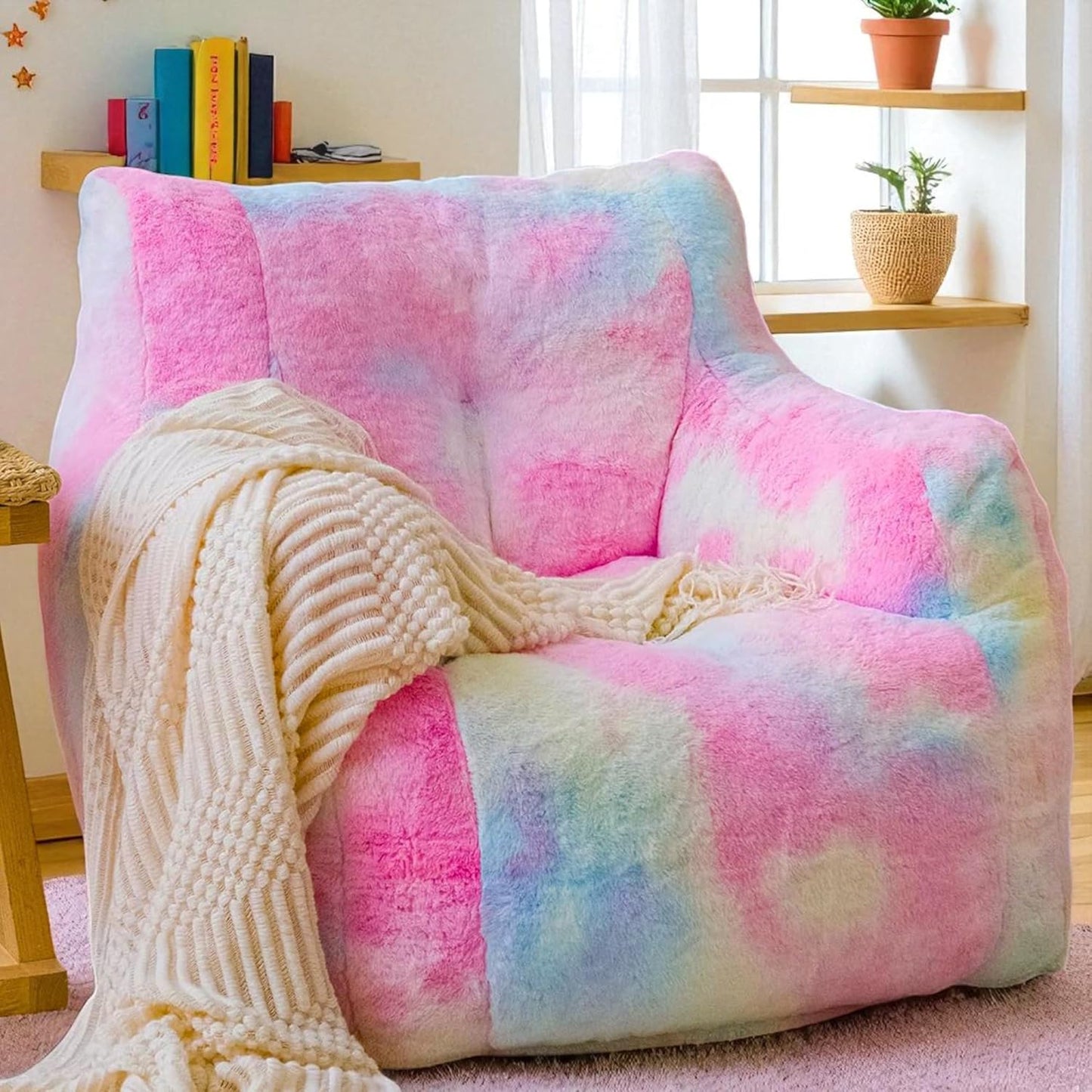 Bean Bag Chairs for Adults Ergonomic Support Reading Floor Sofa Chair with Filler Spacious (Colored, Standard)