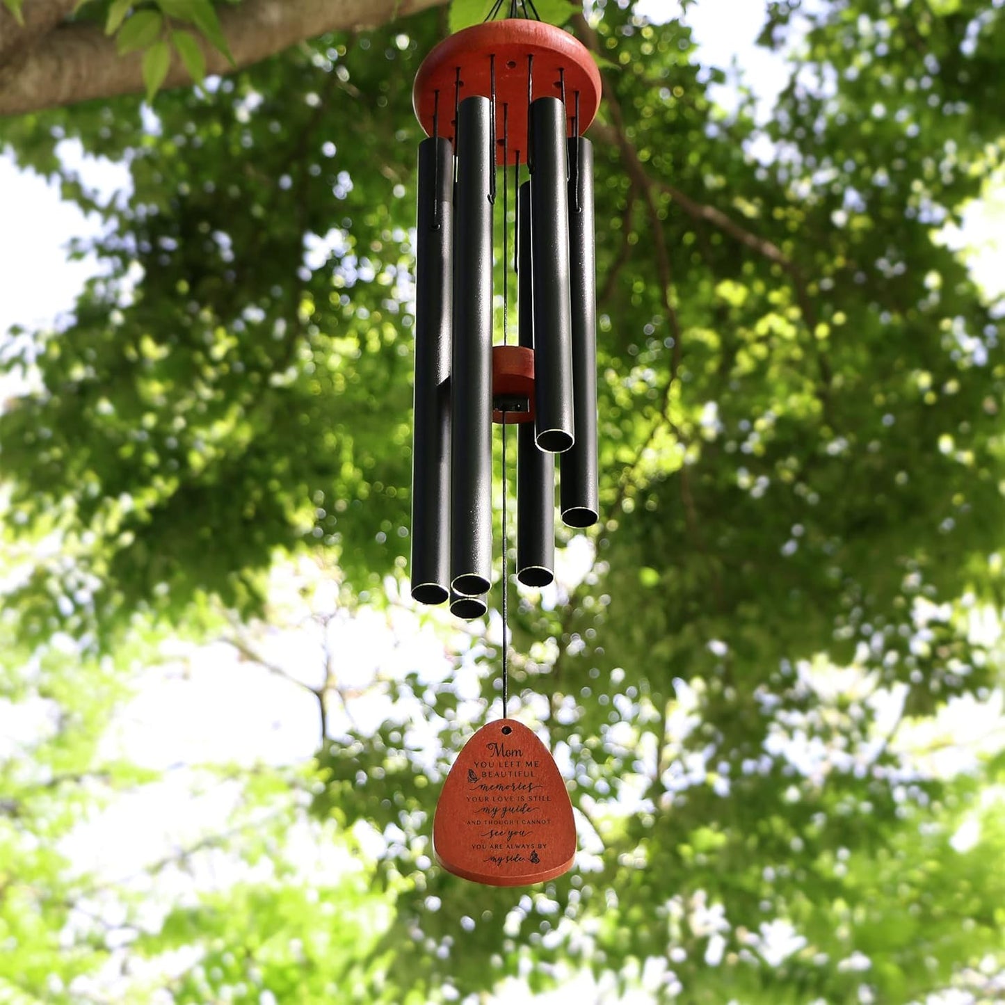 Memgift Memorial Wind Chime for Loss of Mom - Solid Beech Wood Sympathy Gift - Outdoor Bereavement Wind Chime for Mother - Garden & Patio Remembrance of Loved One 32 Inch