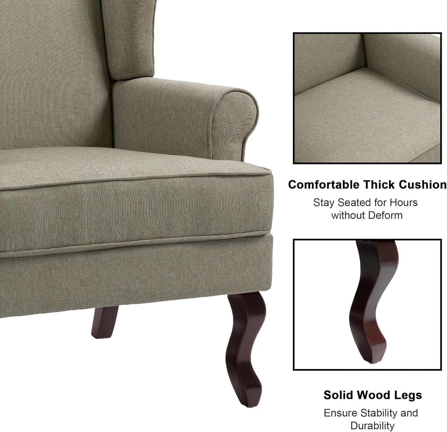 Accent Chair, High Back Upholstered Armchair with High Resilience Sponge & Wood Legs, Mid-Century Modern Comfy Single Sofa Reading Chairs for Living Room, Bedroom (Light Camel, Set of 2)