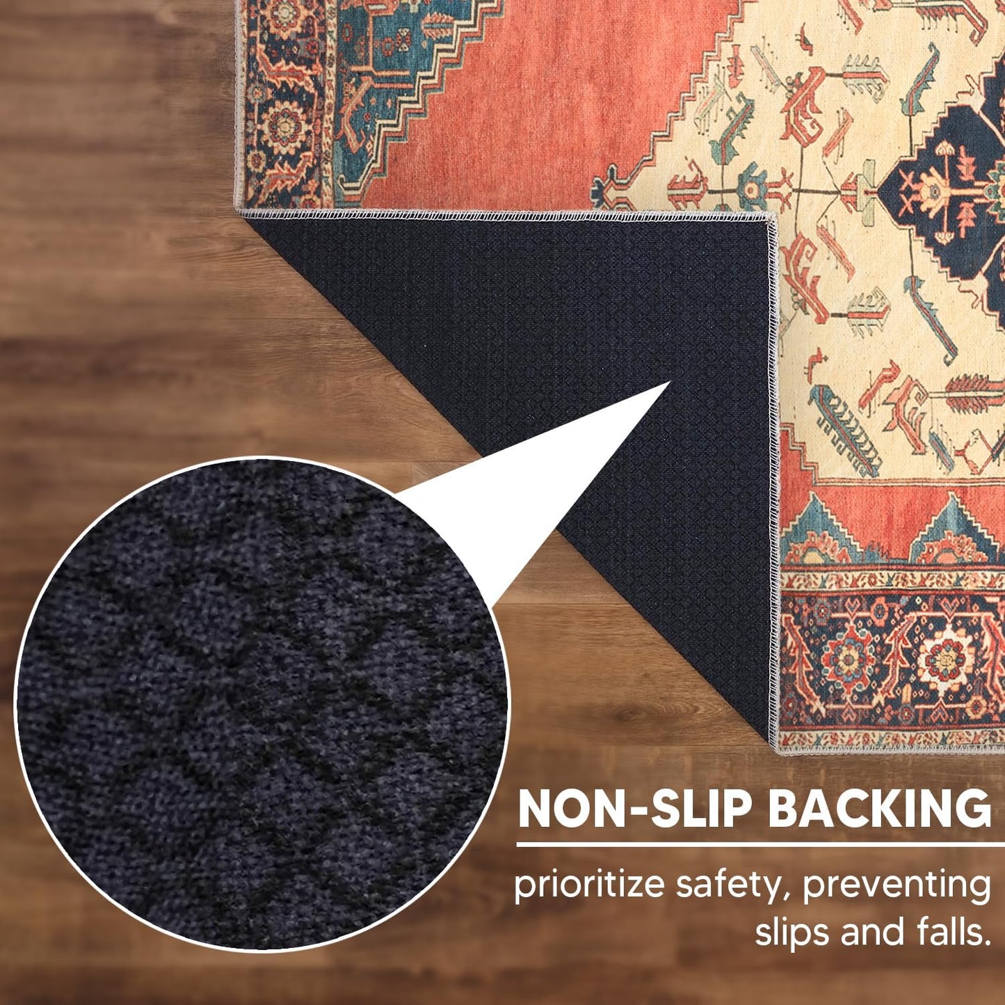 Keen Home Design 10x14 Rug - Machine Washable Area Rug with Non-Slip Backing, Ideal for Living Room, Dining Room, Bedroom - Vintage, Easy Clean, Durable, Low Pile Rug - (9'7" x 14')