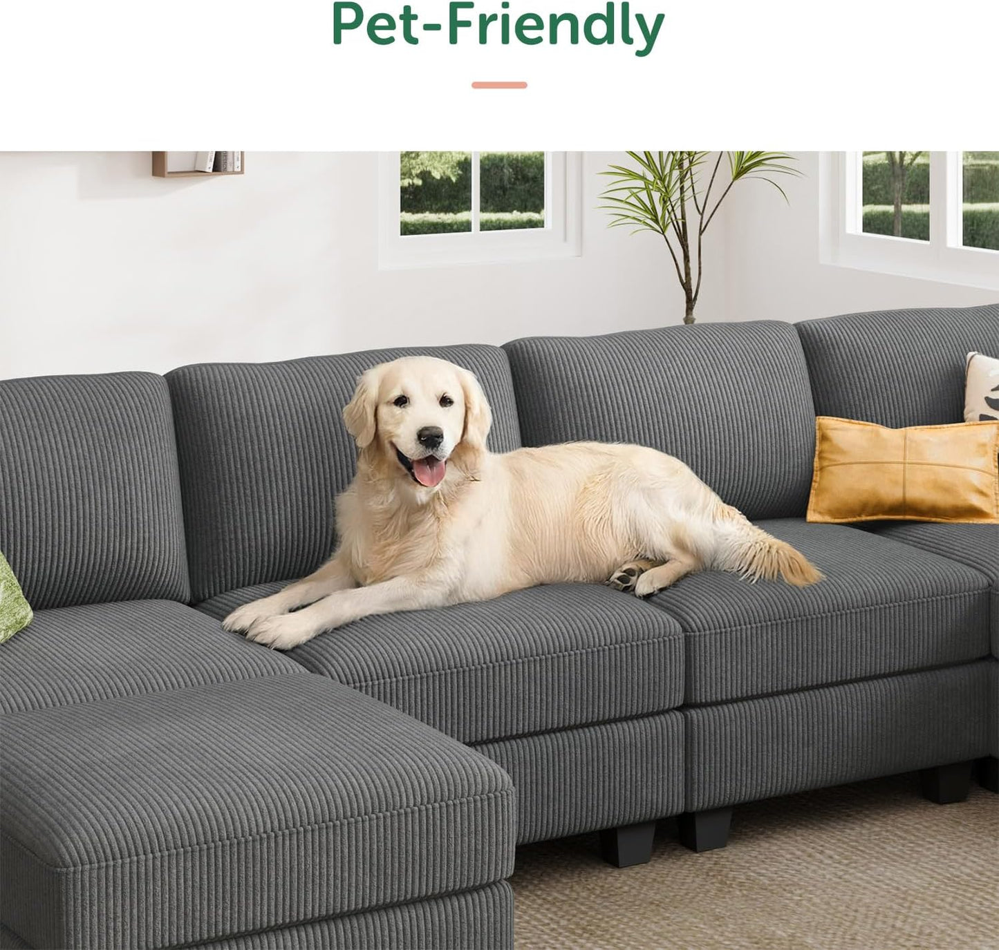 HONBAY Corduroy Modular Sectional Sofa with 5 Seaters, Sectional Corner Sofa with Chaise, L Shape Couches for Living Room, Dark Gray