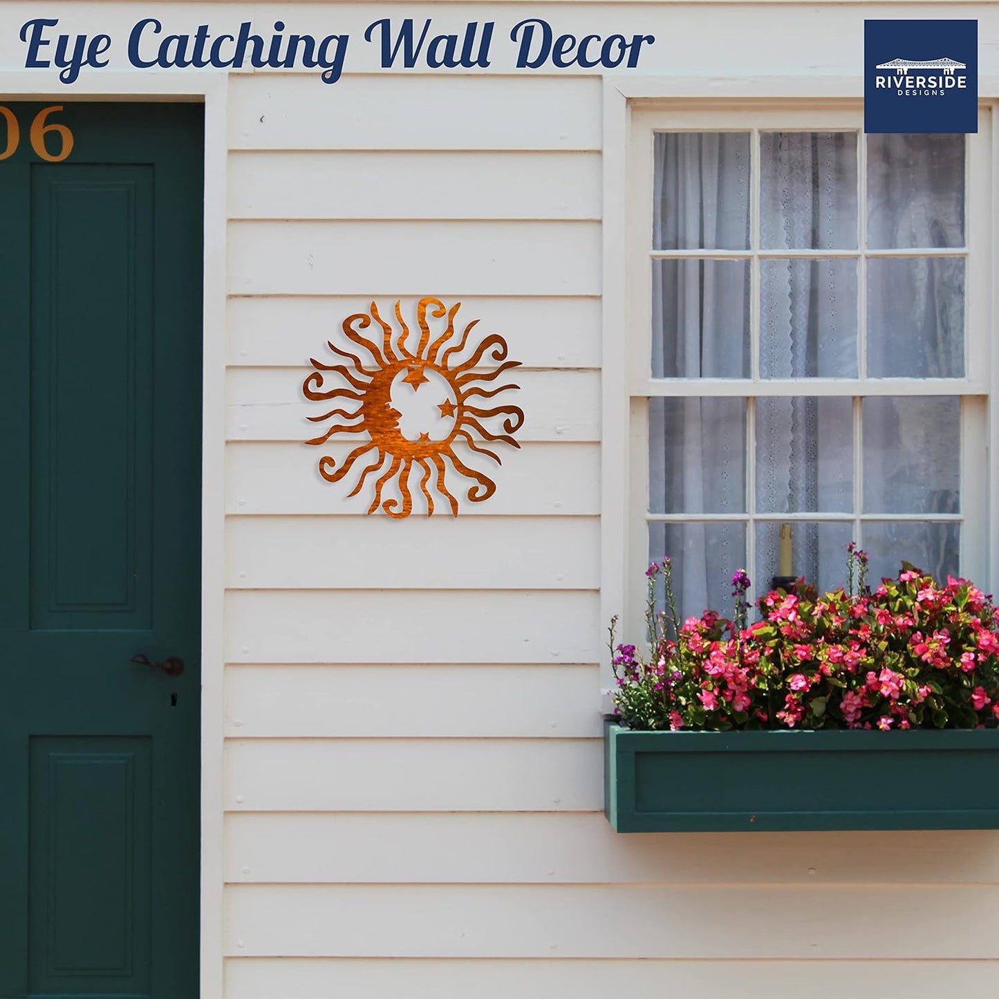 Riverside Designs Wacky Solar Moon Metal Wall Art Steel Outdoor Decor | Heavy-Duty and Waterproof | Made in USA (Copper, 36L x 36W)