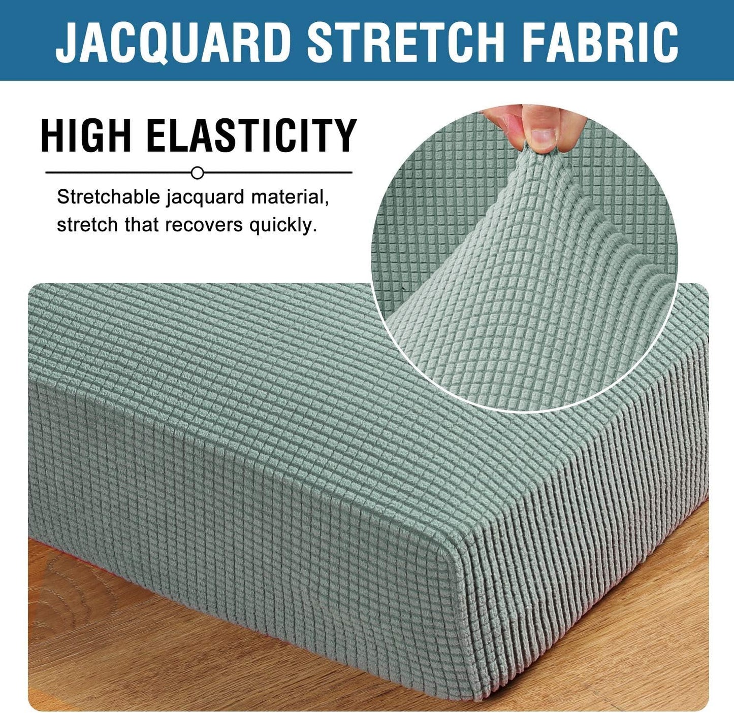 H.VERSAILTEX Super Stretch Individual Seat Cushion Covers Sofa Covers Couch Sets Slipcover Thick Jacquard Textured Twill Fabric (2 Piece Large Sofa Cushion Covers, Sage)