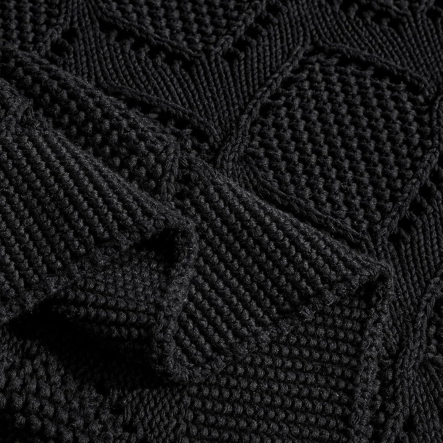 Longhui bedding Chunky Cotton Knit Throw Blanket for Couch, Sofa, Bed, or Chair, Decorative Breathable Fall Cable Knit Blanket 60 x 80 Inches, Large Black