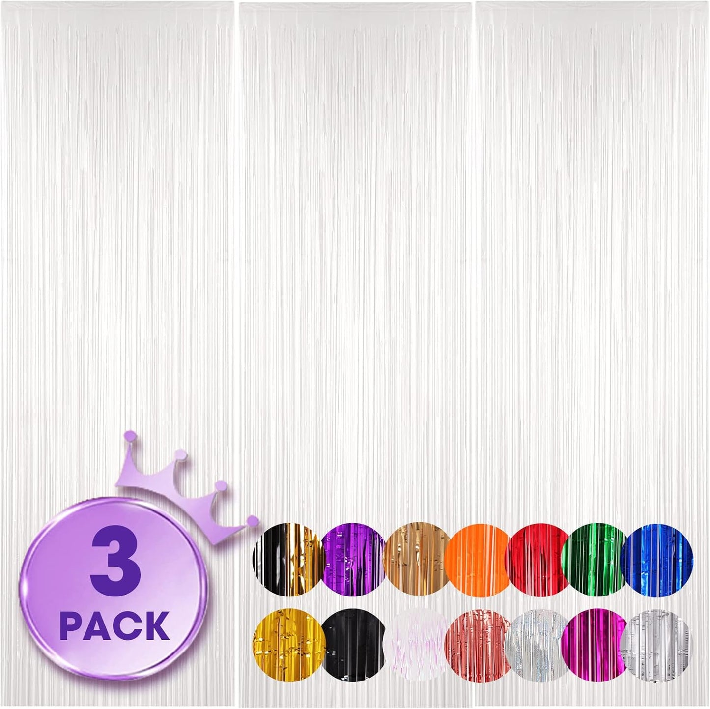 3 Pack 3.3x8.2 Feet White Foil Fringe Backdrop Curtains, Tinsel Streamers Birthday Party Decorations, Fringe Backdrop for Graduation, Baby Shower, Gender Reveal, Disco Party