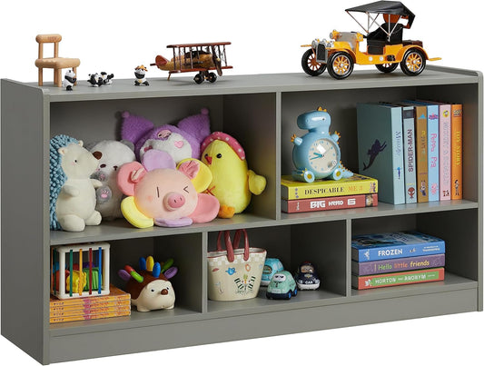 Toy Organizers and Storage, 5-Section Kids Bookshelf for Organizing Books Toys, School Classroom Wooden Storage Cabinet for Children's Room, Playroom, Nursery (Grey)