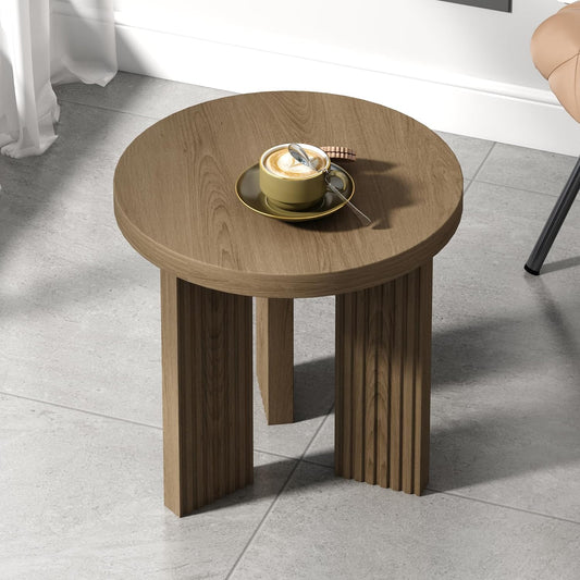Small Round Side Table, 17.52" Coffee Table with Smooth Thick Mesa, Circle End Table with X Shaped Stable Legs, Accent Tea Table for Living Room, Office, Brown