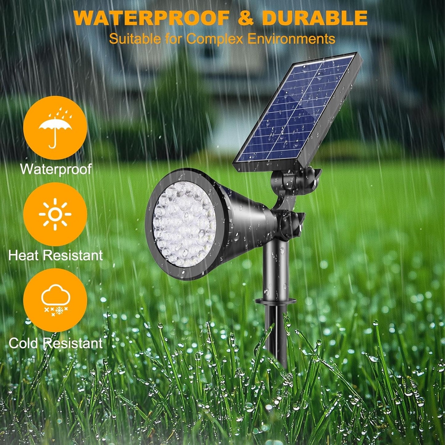 Solar Color Changing Lights, 2 Modes Solar Spotlights Outdoor Waterproof Ip65, Outdoor Lights for Outside Yard Garden Landscape Pathway Tree Decorations- 2 Pack (Multicolor)