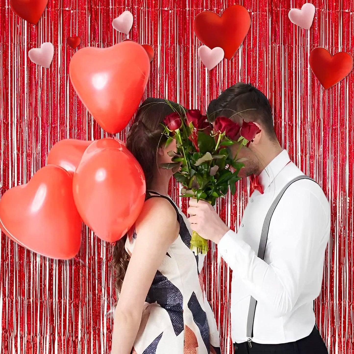 BRAVESHINE Red Tinsel Foil Fringe Curtains - 2Pcs 3.2x8.2ft Holidays Photo Booth Backdrop for Girl/Birthday/Valentine’s/Christmas/Bridal/Bachelorette/Anniversary/Engagement Party/Halloween Decorations