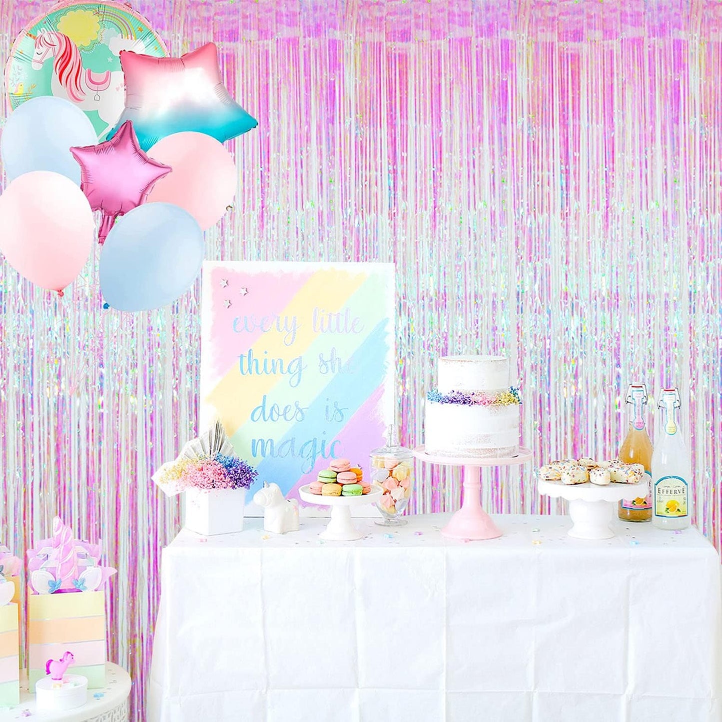 GOER 3.2 ft x 9.8 ft Metallic Tinsel Foil Fringe Curtains Party Photo Backdrop Party Streamers for Birthday,Graduation,New Year Eve Decorations Wedding Decor (4 Packs,Iridescent)