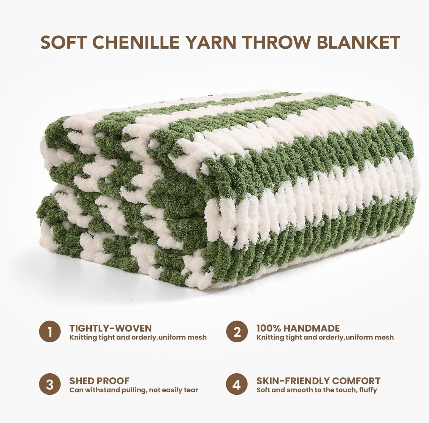 L'AGRATY Chunky Knit Blanket Throw: 60''x80'' Chenille Chunky Knitted Throw Blankets for Twin Bed Couch - Handmade Thick Cable Knit Blanket - Large Crochet Rope Blankets for Home Decor