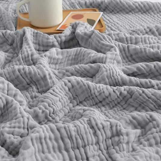 EMME Cotton Throw Blanket for Couch Soft Muslin Blankets 50"x60" Lightweight Breathable Blanket All Season Gauze Blanket, Light Grey