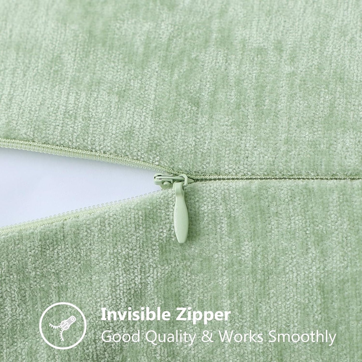 decorUhome Chenille Soft Throw Pillow Covers 18x18 Set of 2, Farmhouse Velvet Neutral Decorative Euro Pillow Covers with Stitched Edge for Couch Sofa Bed Home Decor, Sage Green