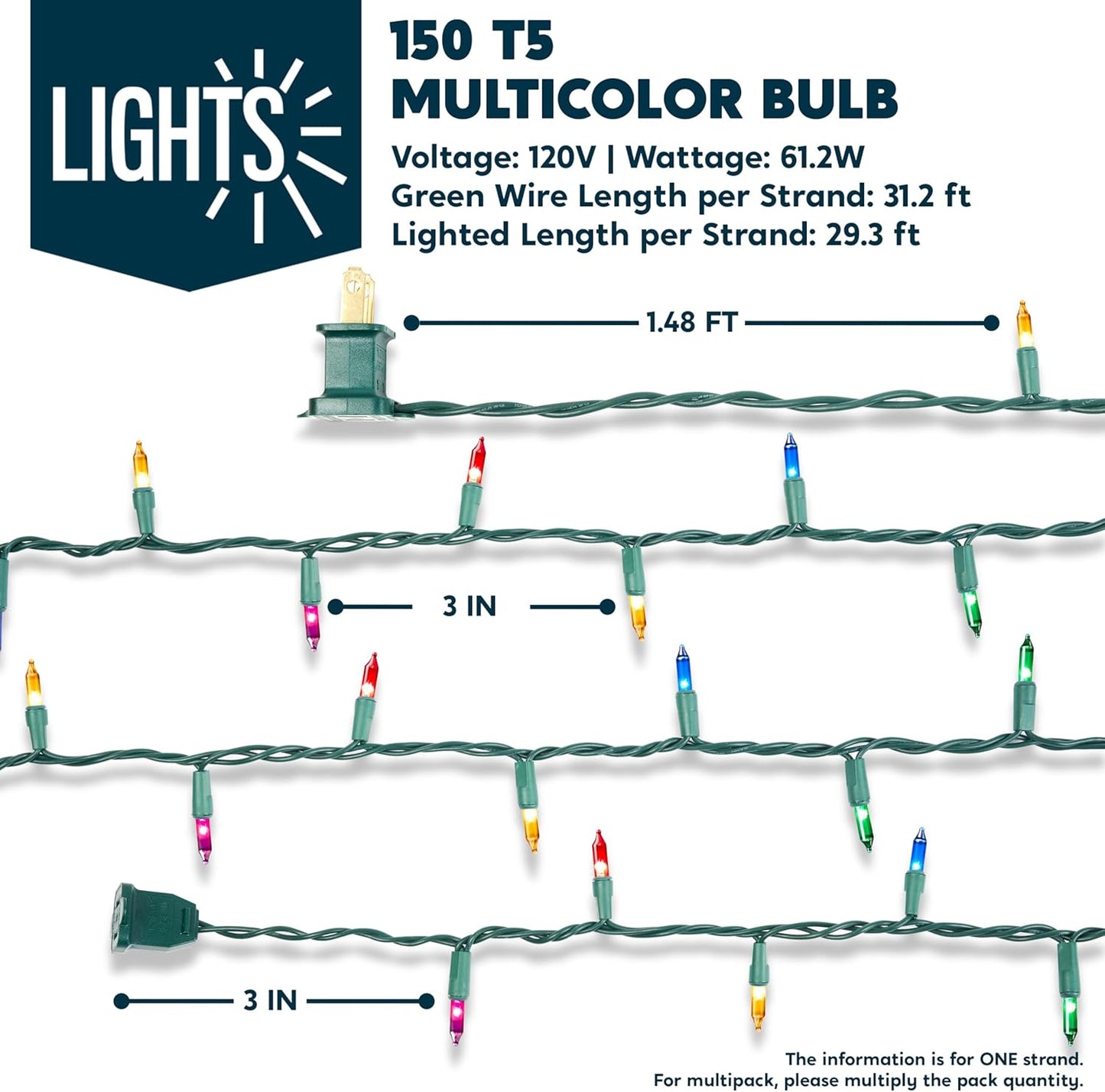 Joiedomi Multicolor Christmas String Lights,300(2x150) 62.4FT Christmas Fairy Tree Lights Plug in for Indoor Outdoor Xmas Decorations Patio Holiday Theme Party Yard House,Green Wire