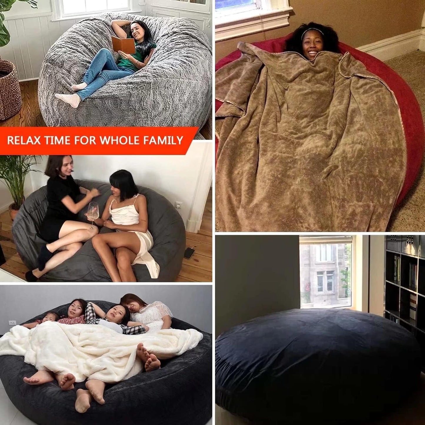 Big Huge Giant Bean Bag Chair for Adults, (No Filler) Bean Bag Chairs in Multiple Sizes and Colors Giant Foam-Filling Required- Machine Washable Covers, Double Stitched Seams (Purple,7FT)