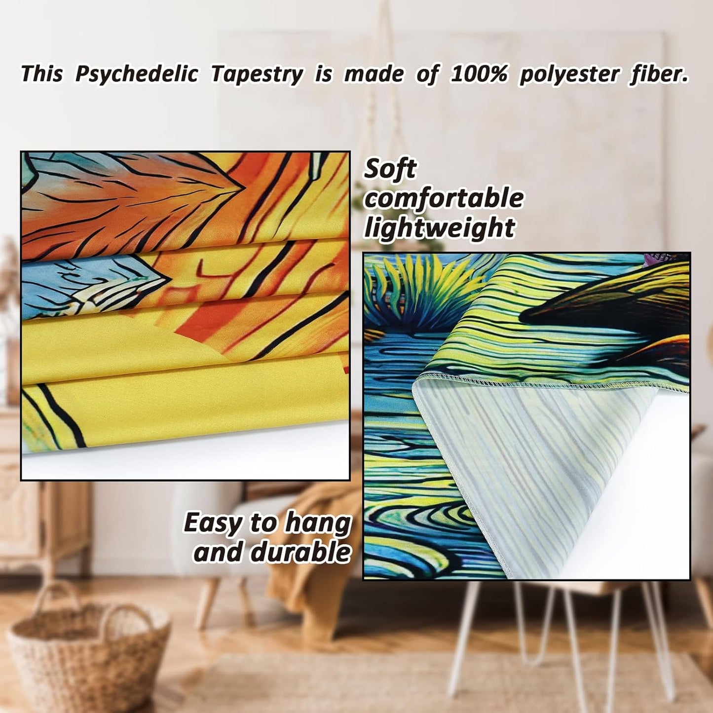 Serborlur Boho Sun Mountain Tapestry Trippy Forest Tree Tapestry Vintage Aesthetic Magic River Tapestries Nature Landscape Wall Hanging for Bedroom Home Decor (51.2"×59.1")