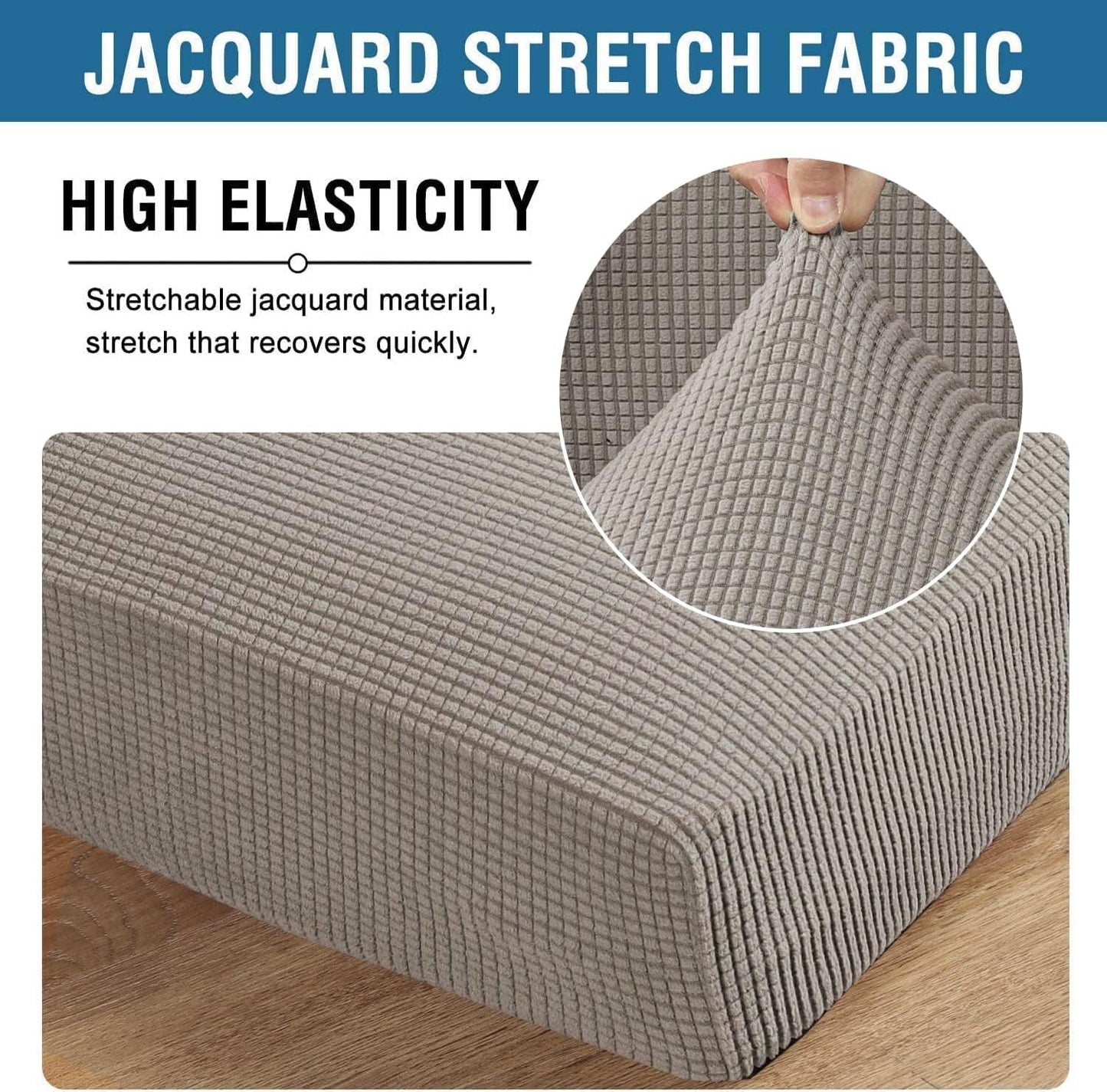 H.VERSAILTEX Super Stretch Individual Seat Cushion Covers - Sofa & Couch Cushion Slipcover Sets - Thick Jacquard Textured Twill Fabric (3 Piece XL Sofa Cushion Covers, Taupe)
