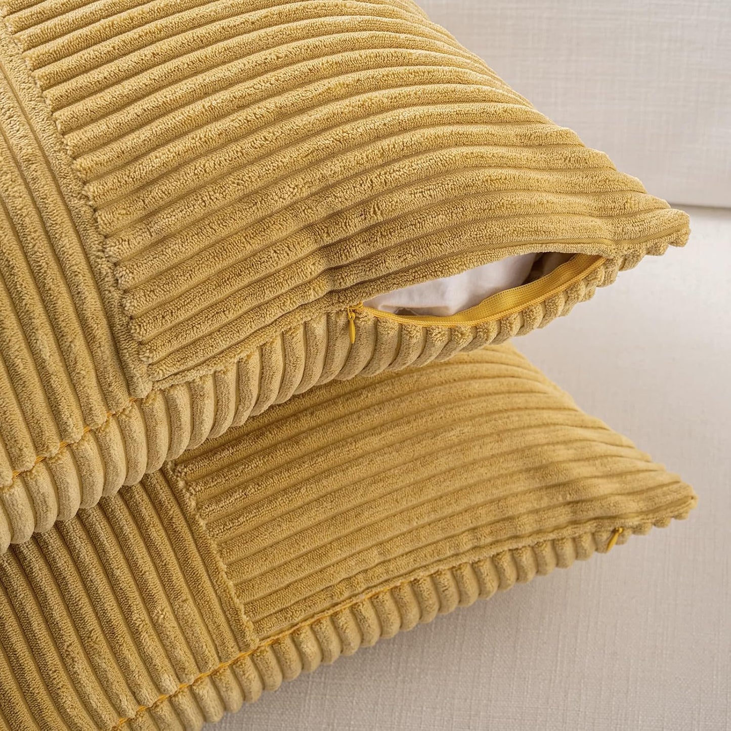Fancy Homi 2 Packs Mustard Yellow Samll Decorative Throw Pillow Covers 14x14 Inch with for Couch Bed Sofa, Rustic Farmhouse Boho Home Decor, Soft Corss Patchwork Corduroy Square Cushion Case 35x35 cm