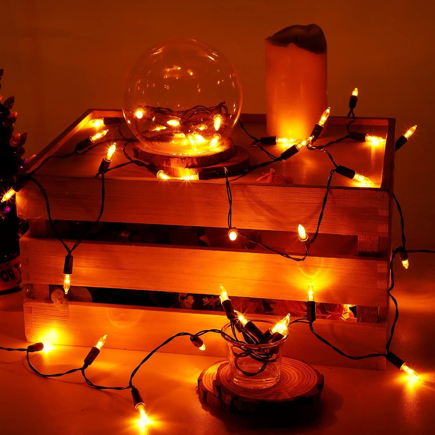 Joliyoou 16 Ft 50 LEDs Halloween Mini String Lights, 8 Lighting Modes Holiday Fairy String Lights with Timer for Indoor Outdoor Decorations, Orange