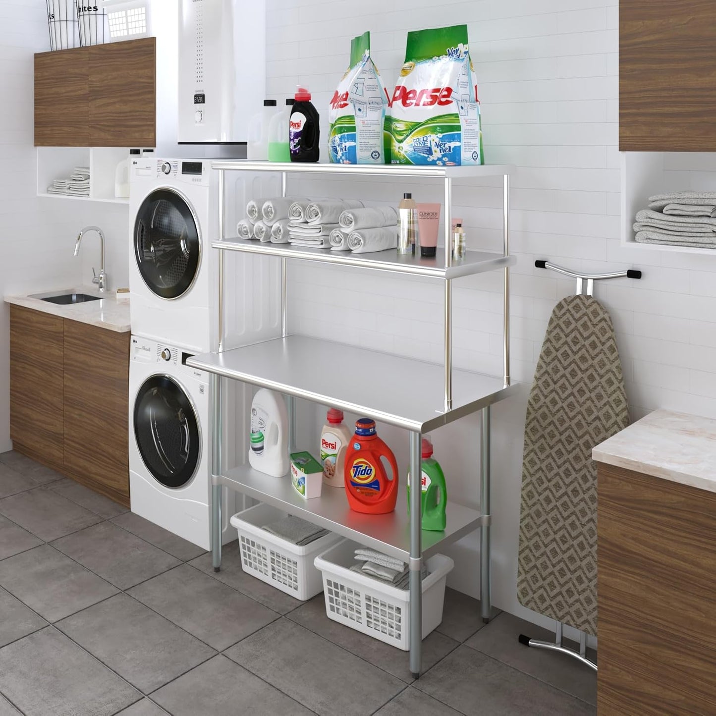 AmGood Stainless Steel Double-Tier Shelf | Work Table Overshelf | NSF Certified | Fits Over Tables | Many (48 in. Long x 18 in. Deep)