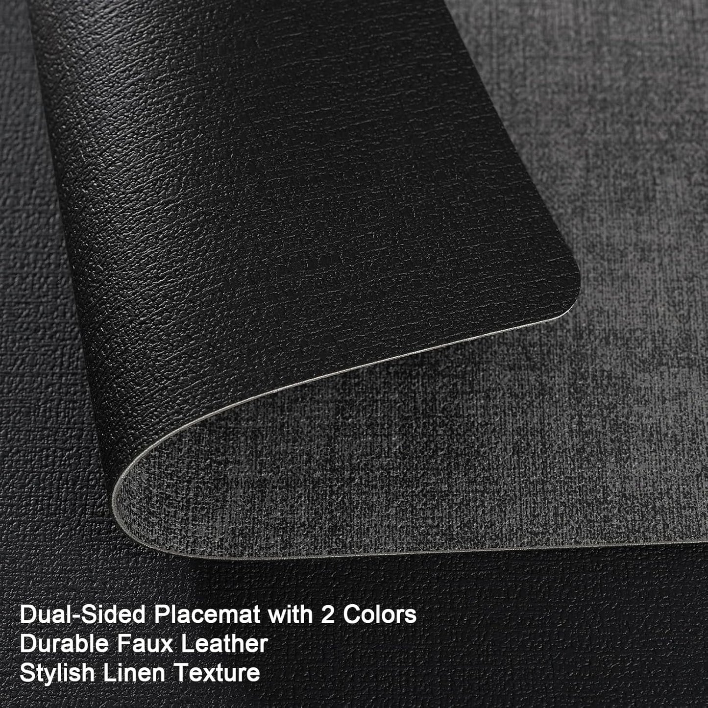 Myir JUN Placemats Dual Sided, Faux Leather Place Mats Set of 6 Indoor Placemats for Dining Table Outdoor Placemats Manteles Individuales Square Non-Slip Washable Table Mats (Gray Black, Set of 6)