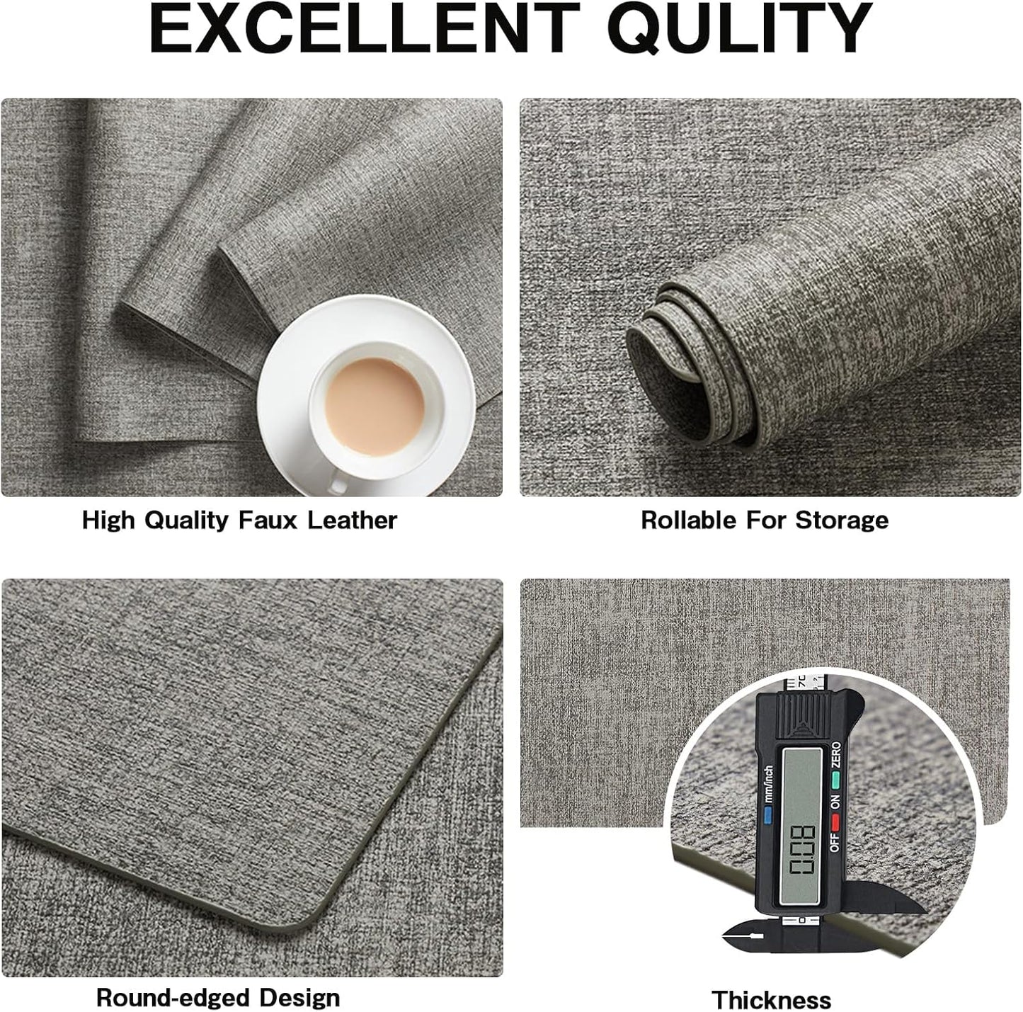 Chrysameld Vinyl Placemats Set of 8 - Faux Leather 100% Waterproof Oil-Proof Wipeable PU Place Mats, Heat Resistant Anti Slip Reversible Table Mats for Indoor & Outdoor Use,(17×12Inch, Light Grey)