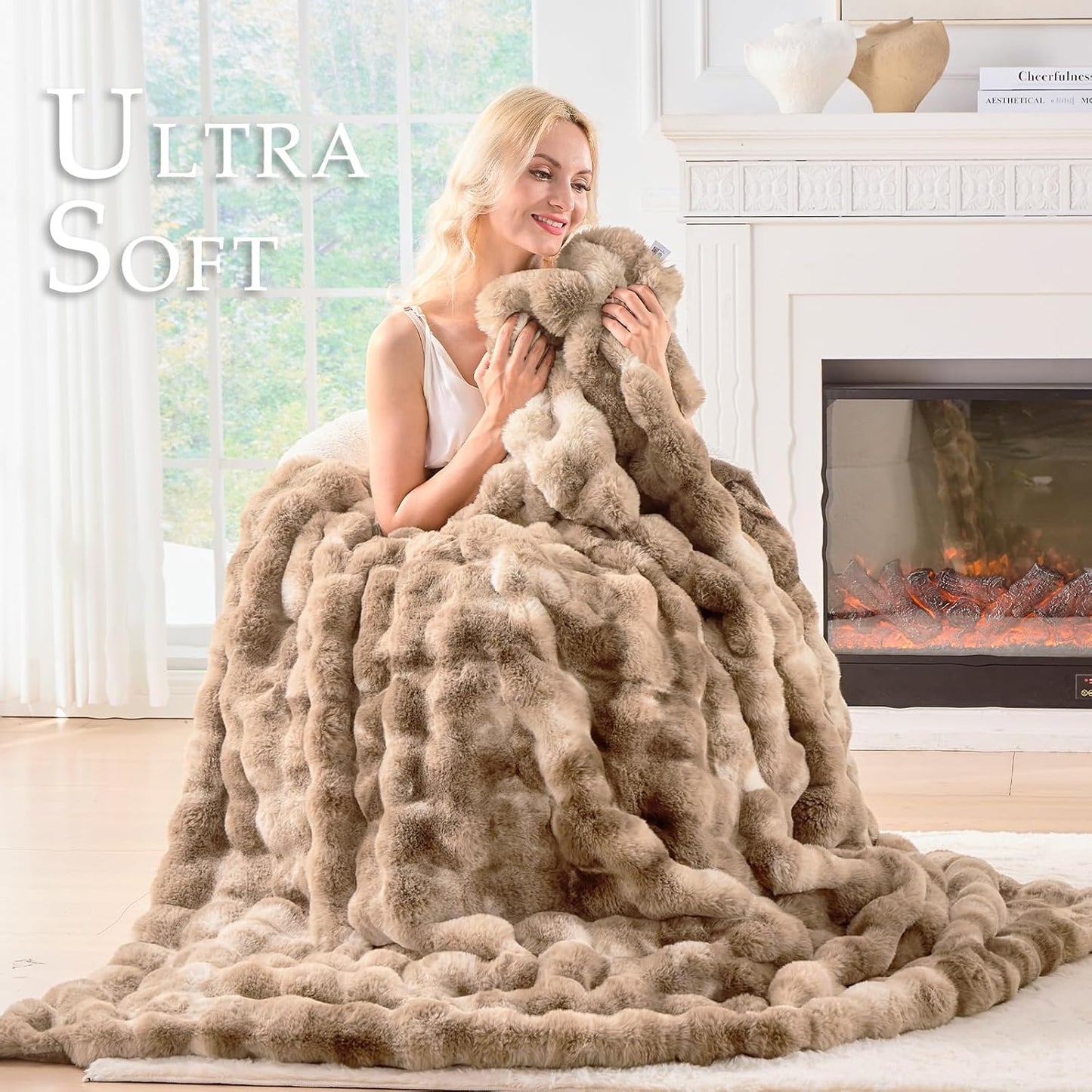 BENVWE Fluffy Faux Fur Throw Blanket for Couch - Soft, Plush, Thick, Cozy, Fuzzy Luxury Minky Bubble Blanket for Home Living Room Decor, Gifts for Women, Tie-dye Brown, 51" x 63", 1100GSM